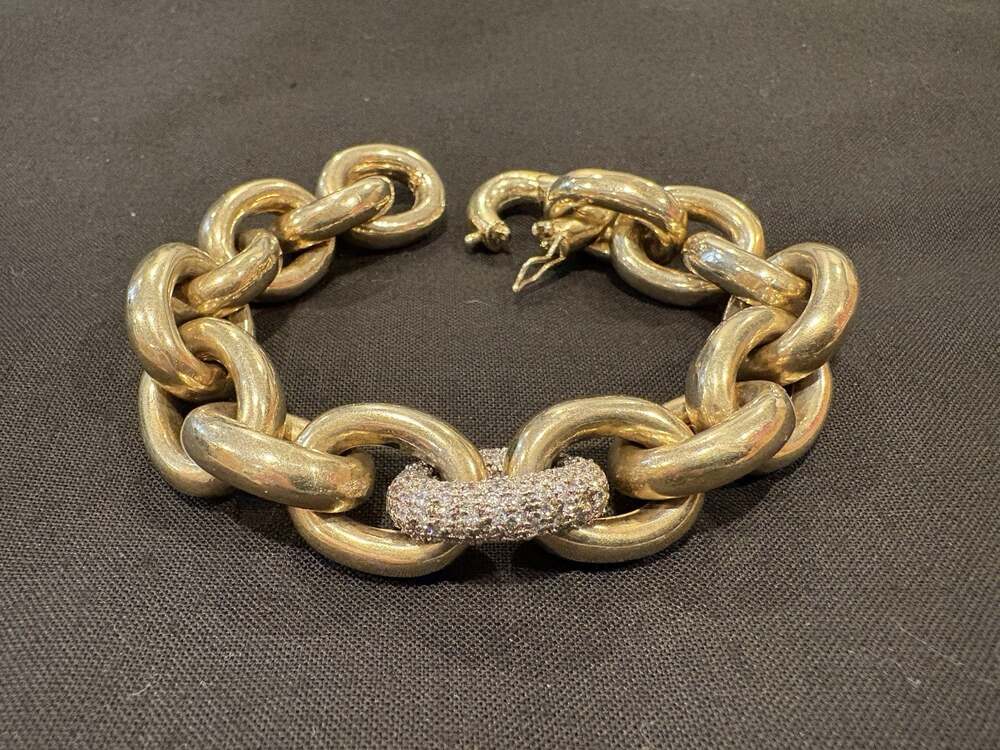 Eddie Borgo Bracelet Chain Link Pave Rhinestone Gold tone Safety latch